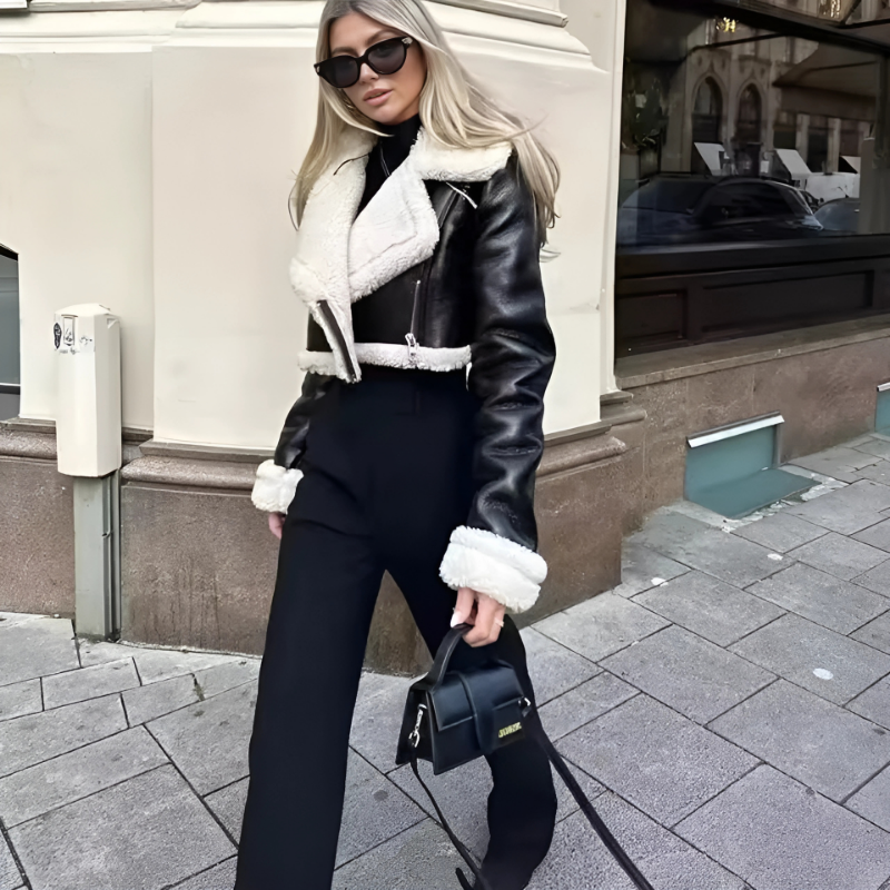 IRONFUZZ FAUX FUR LINED BIKER JACKET