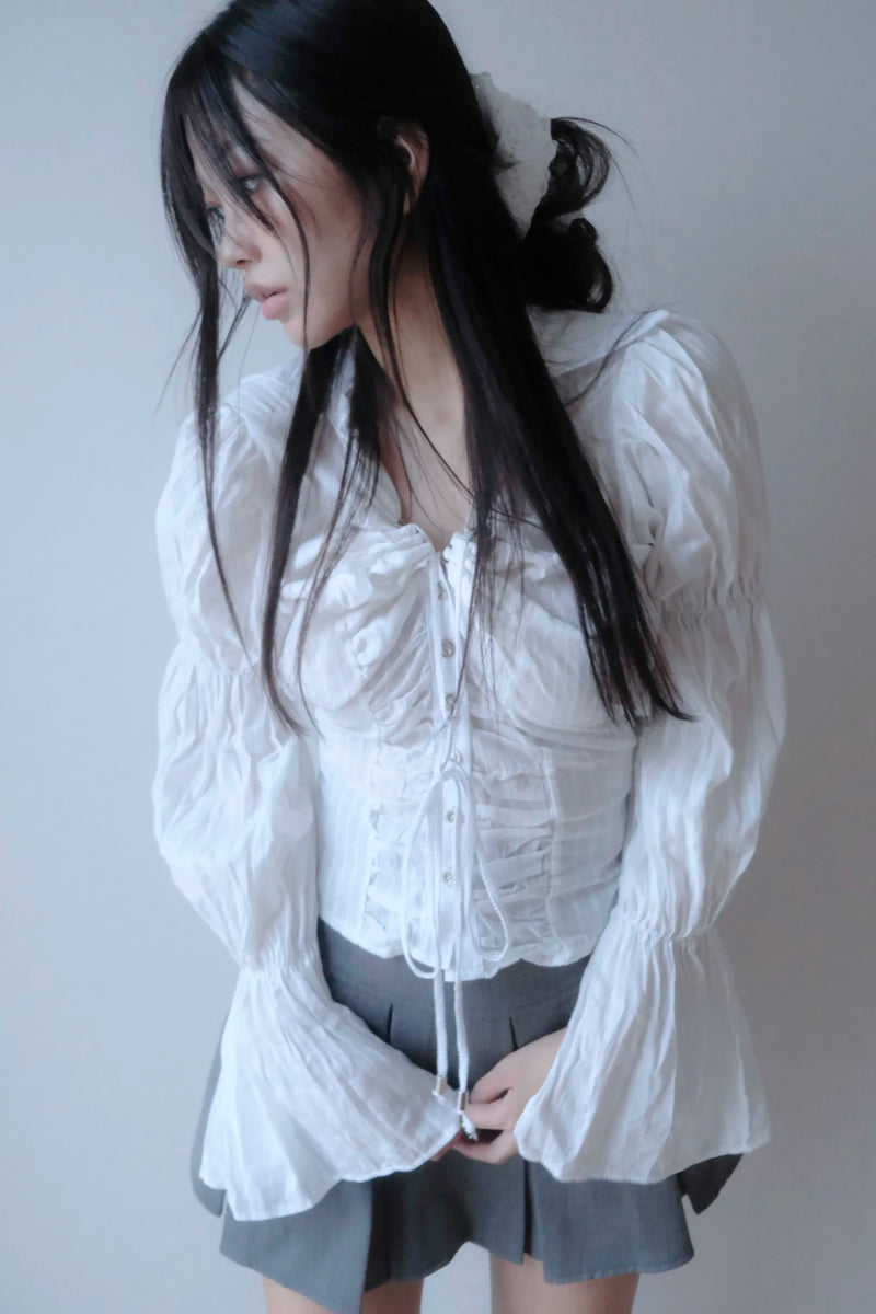 Y2K RUCHED BUTTON-UP SHIRT