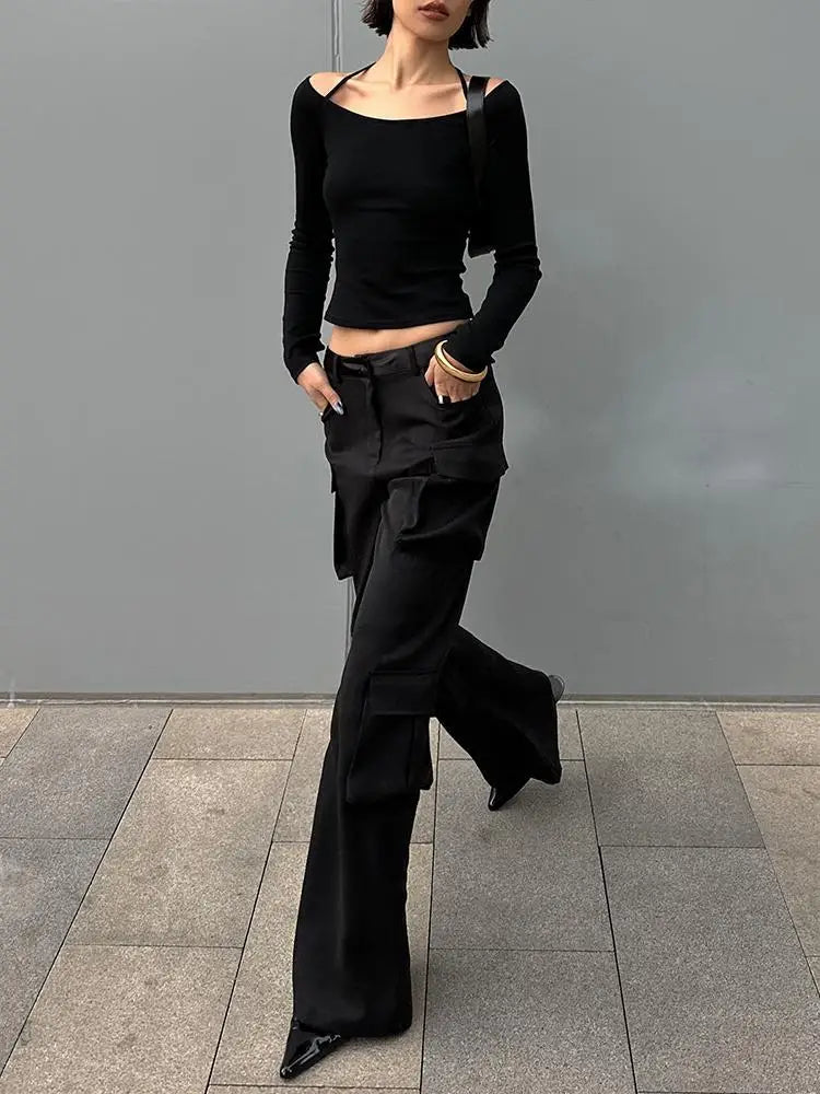 Y2K NECK TIE OFF SHOULDER TOP