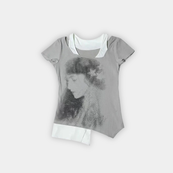 Y2K GRUNGE ASYMMETRIC LAYERED TOP