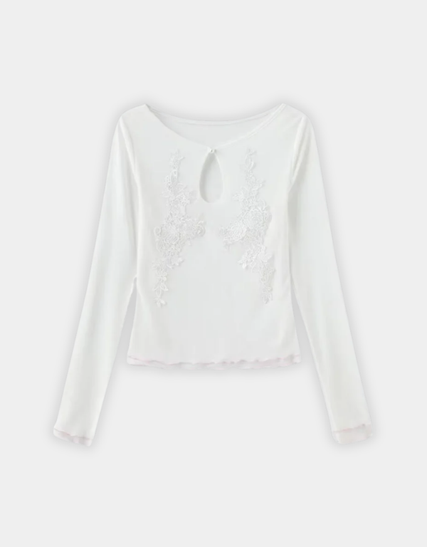Y2K LACE EMBROIDERED MESH TOP