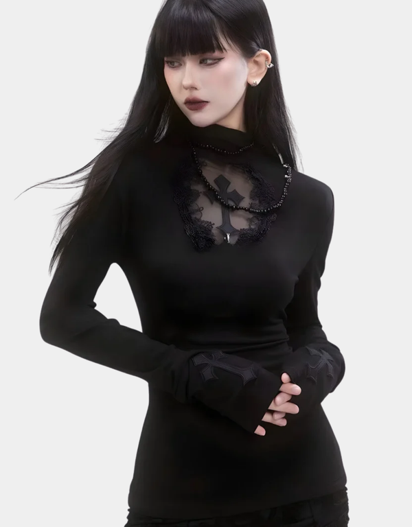Y2K GOTH CROSS CUT OUT TOP