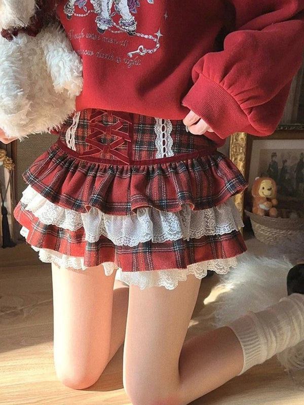 Y2K PLAID RUFFLED MINI SKIRT