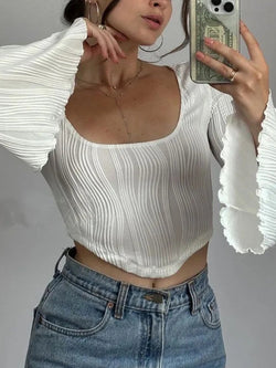Y2K FLARED SLEEVE CROP TOP