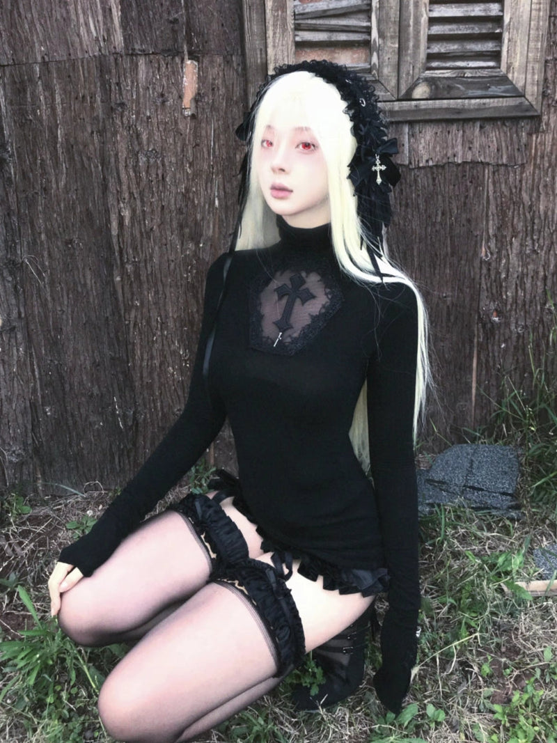 Y2K GOTH CROSS CUT OUT TOP