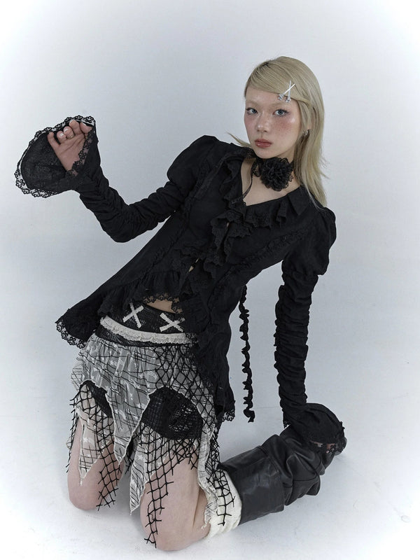 Y2K GOTH RUFFLED BLOUSE