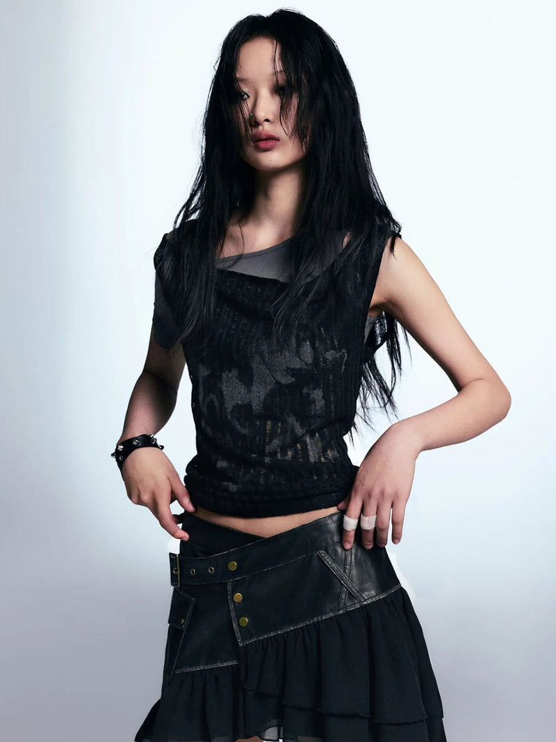 Y2K GRUNGE DISTRESSED LAYERED TOP