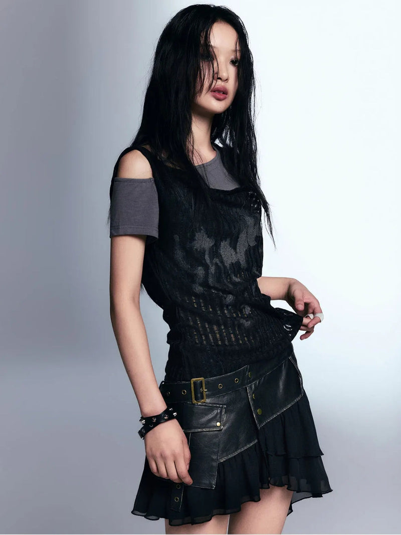 Y2K GRUNGE DISTRESSED LAYERED TOP