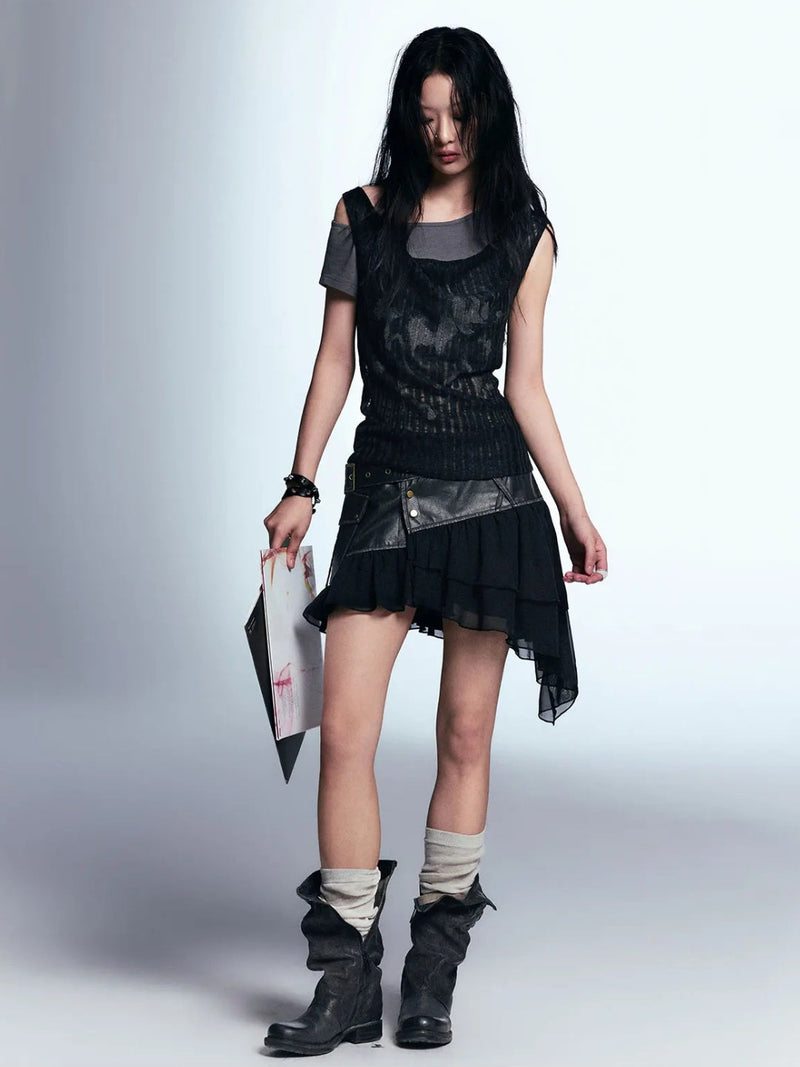 Y2K GRUNGE DISTRESSED LAYERED TOP