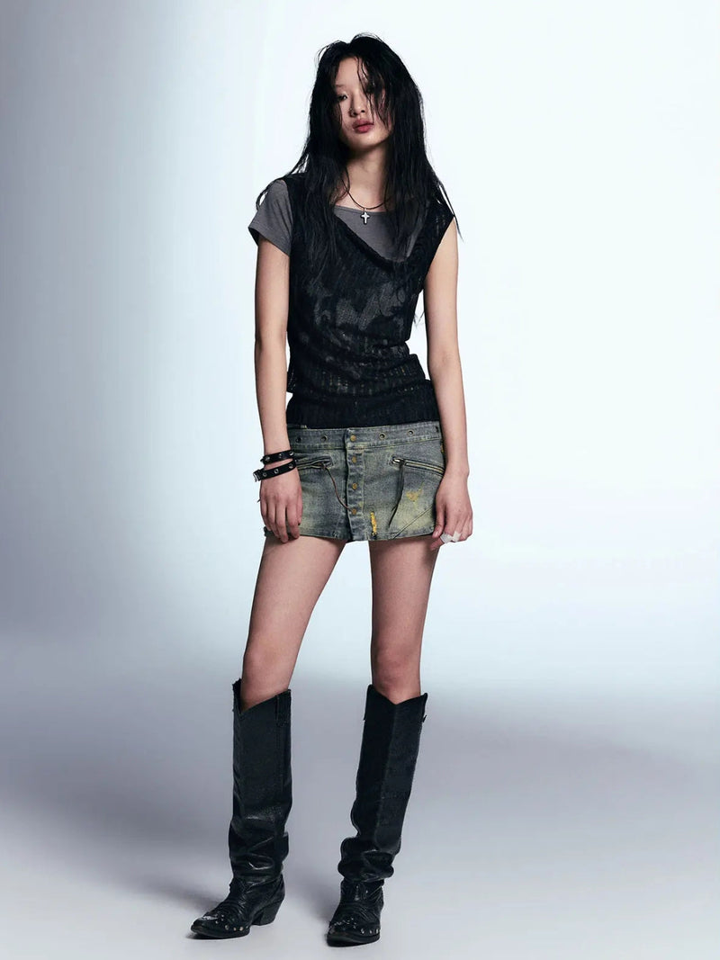 Y2K GRUNGE DISTRESSED LAYERED TOP