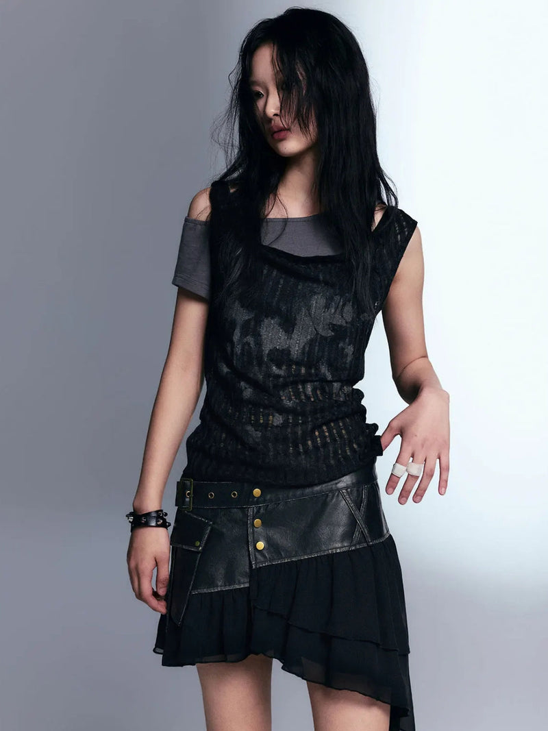 Y2K GRUNGE DISTRESSED LAYERED TOP