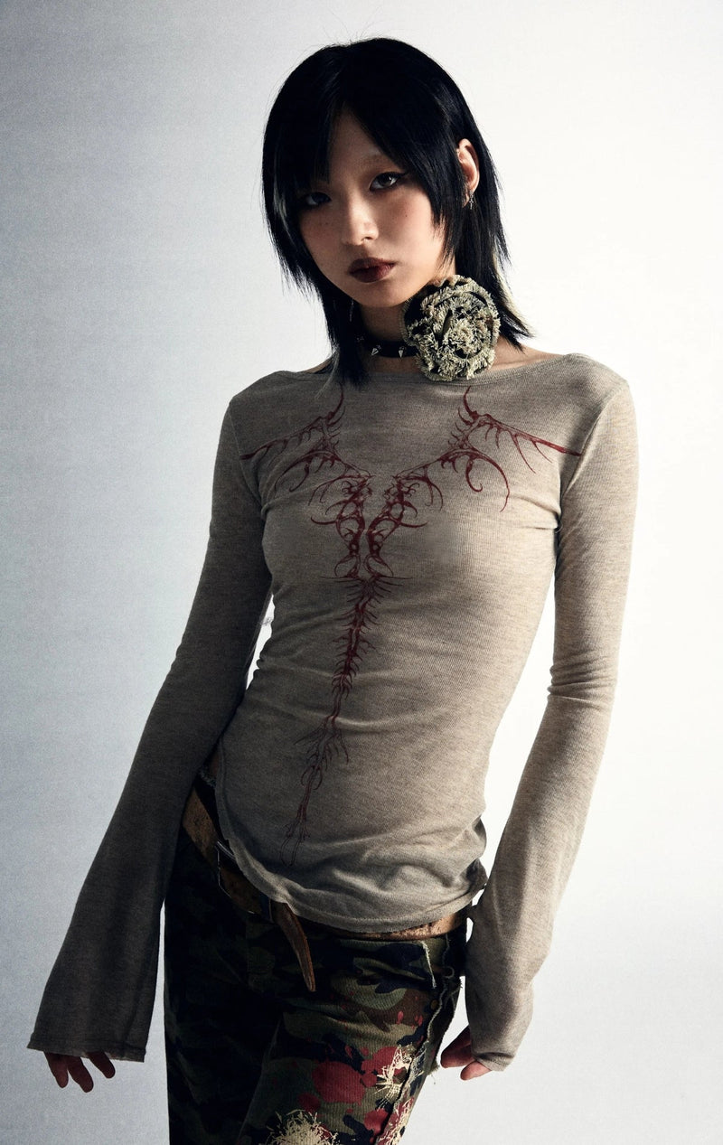 Y2K GRUNGE SIGILISM SCOOP NECK TOP