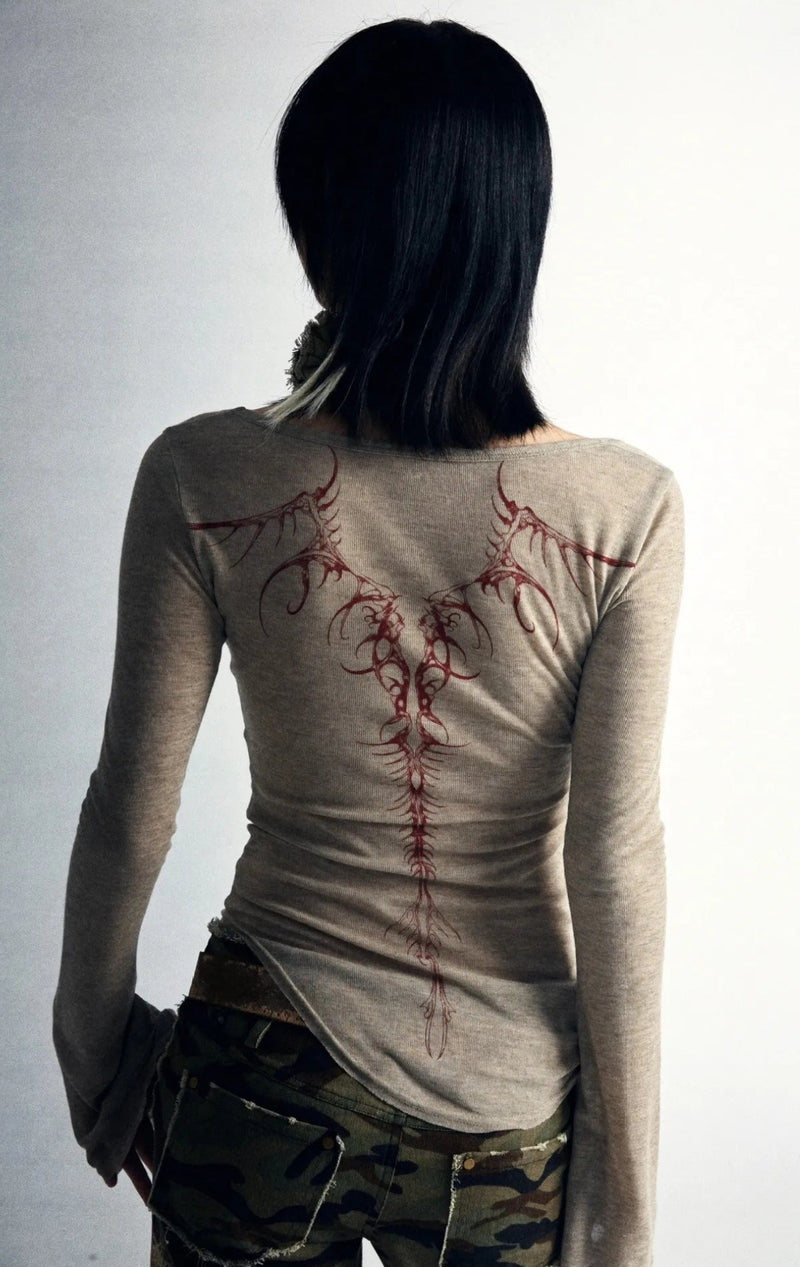 Y2K GRUNGE SIGILISM SCOOP NECK TOP