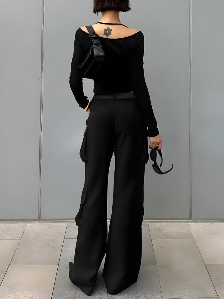 Y2K NECK TIE OFF SHOULDER TOP