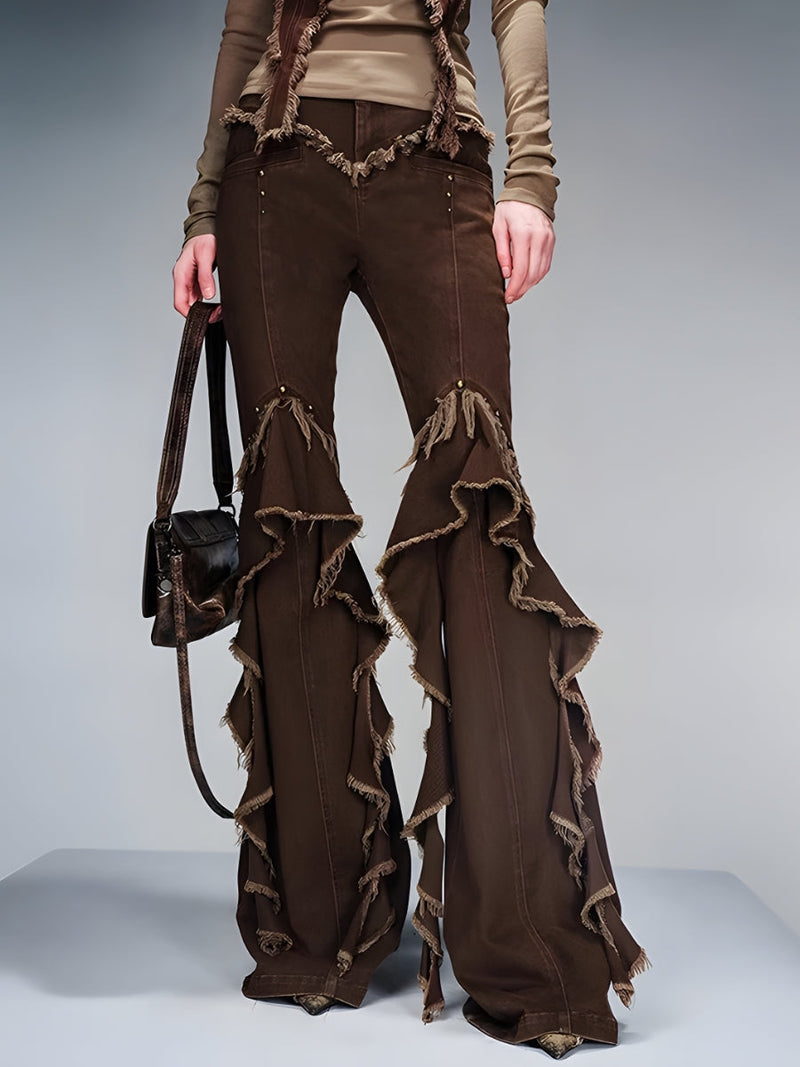Y2K RUFFLED FLARE JEANS