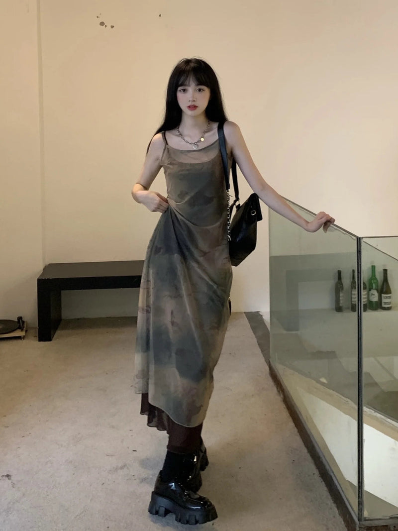 Y2K VINTAGE MESH MIDI DRESS