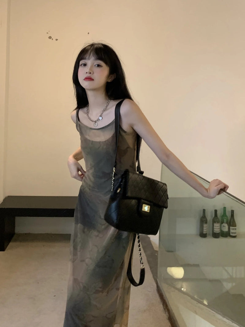 Y2K VINTAGE MESH MIDI DRESS