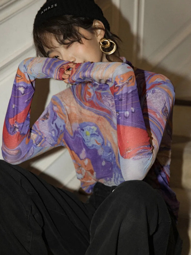 Y2K WATERCOLOR MESH TOP