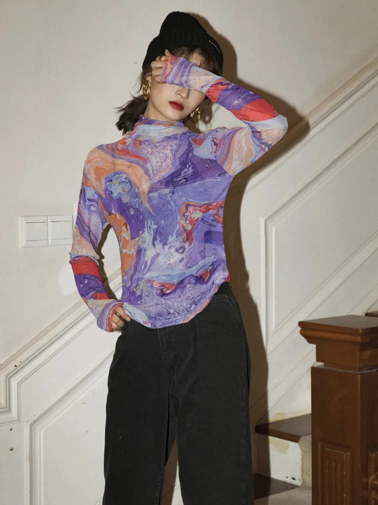 Y2K WATERCOLOR MESH TOP