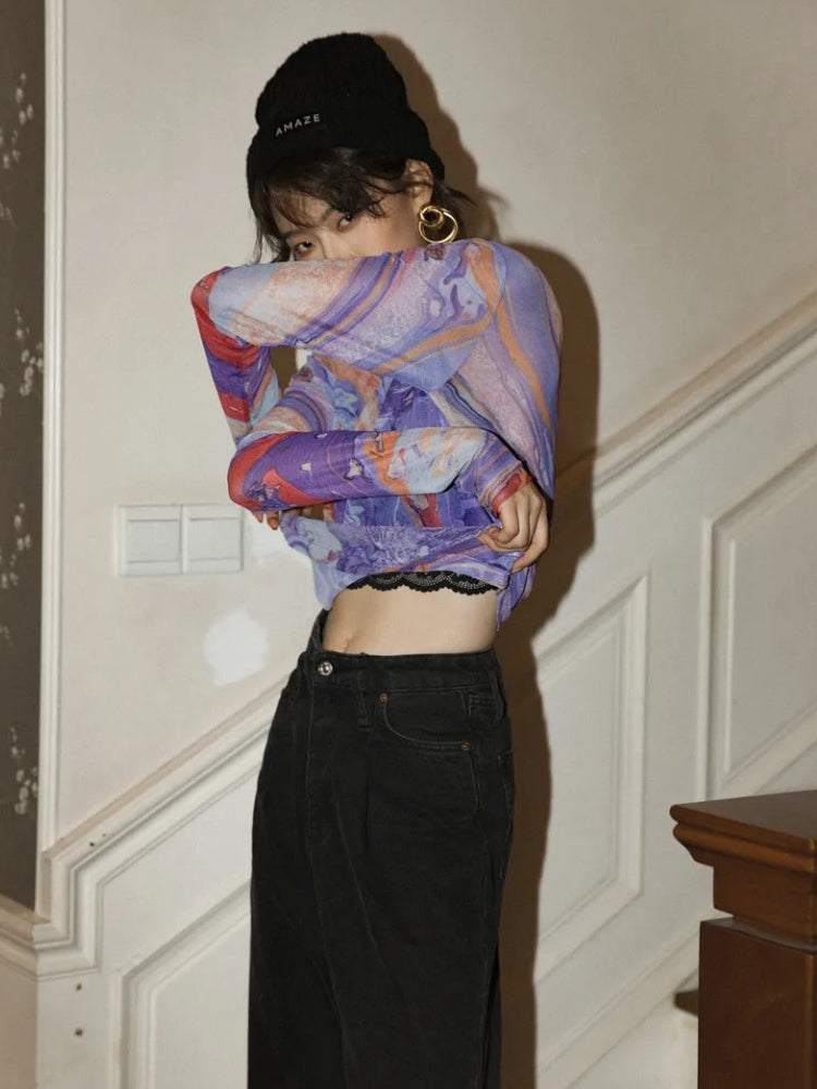 Y2K WATERCOLOR MESH TOP